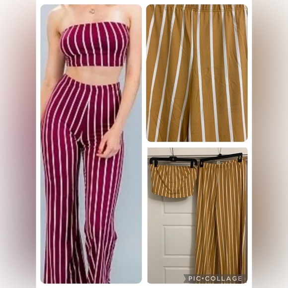 NEW CAPELLA PLUS SIZE Gold Striped Two Piece Tube Top Wide Pants Set 2XL 3XL - Picture 1 of 5